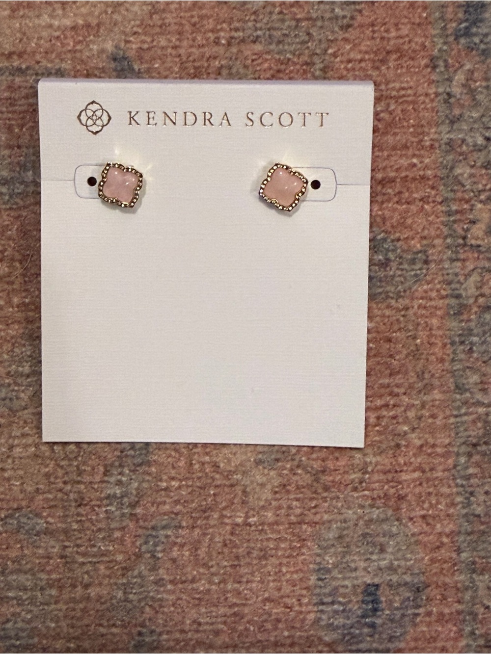 Brand New Kendra Scott Mallory in Gold Rose Quartz Stud Earrings - Picture 3 of 7